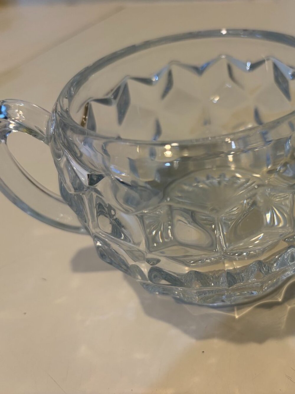 FOSTORIA AMERICAN CLEAR GLASS CUBIST OPEN SUGAR BOWL Larger One 3 1/4" x 4"